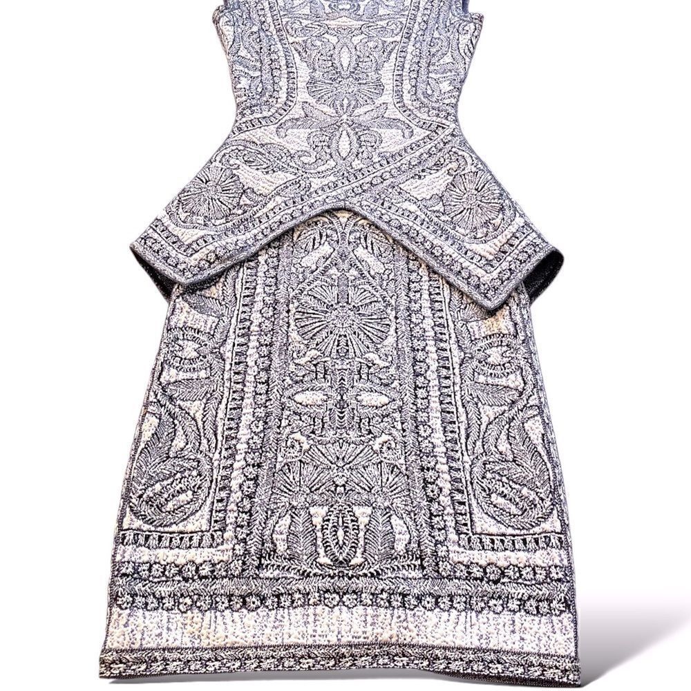 Herve Leger Blue/Violet Staci Floral Jacquard BodyCon Dress |Size: Small| - Picture 7 of 13
